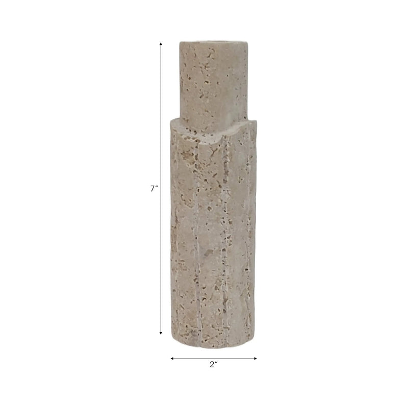 7X2" RAW EDGE TRAVERTINE TAPER HOLDER, TAN - Al Rugaib Furniture