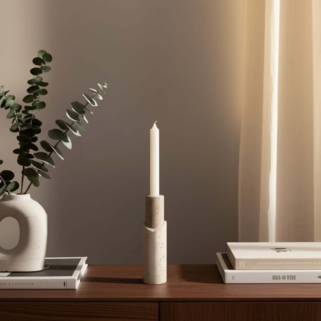 7X2" RAW EDGE TRAVERTINE TAPER HOLDER, TAN Candle Holders| Sagebrook Home