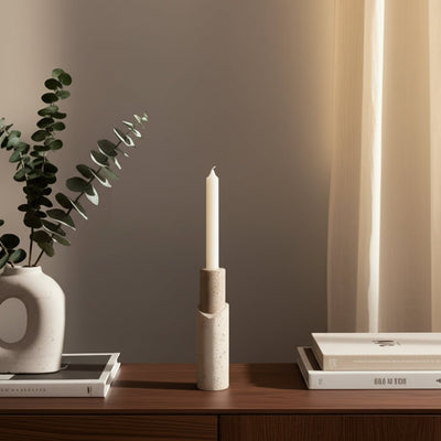 7X2" RAW EDGE TRAVERTINE TAPER HOLDER, TAN - Al Rugaib Furniture