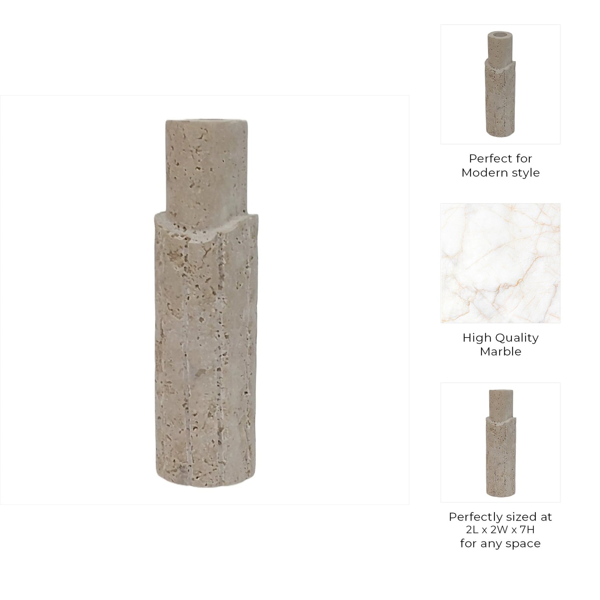 7X2" RAW EDGE TRAVERTINE TAPER HOLDER, TAN Candle Holders| Sagebrook Home