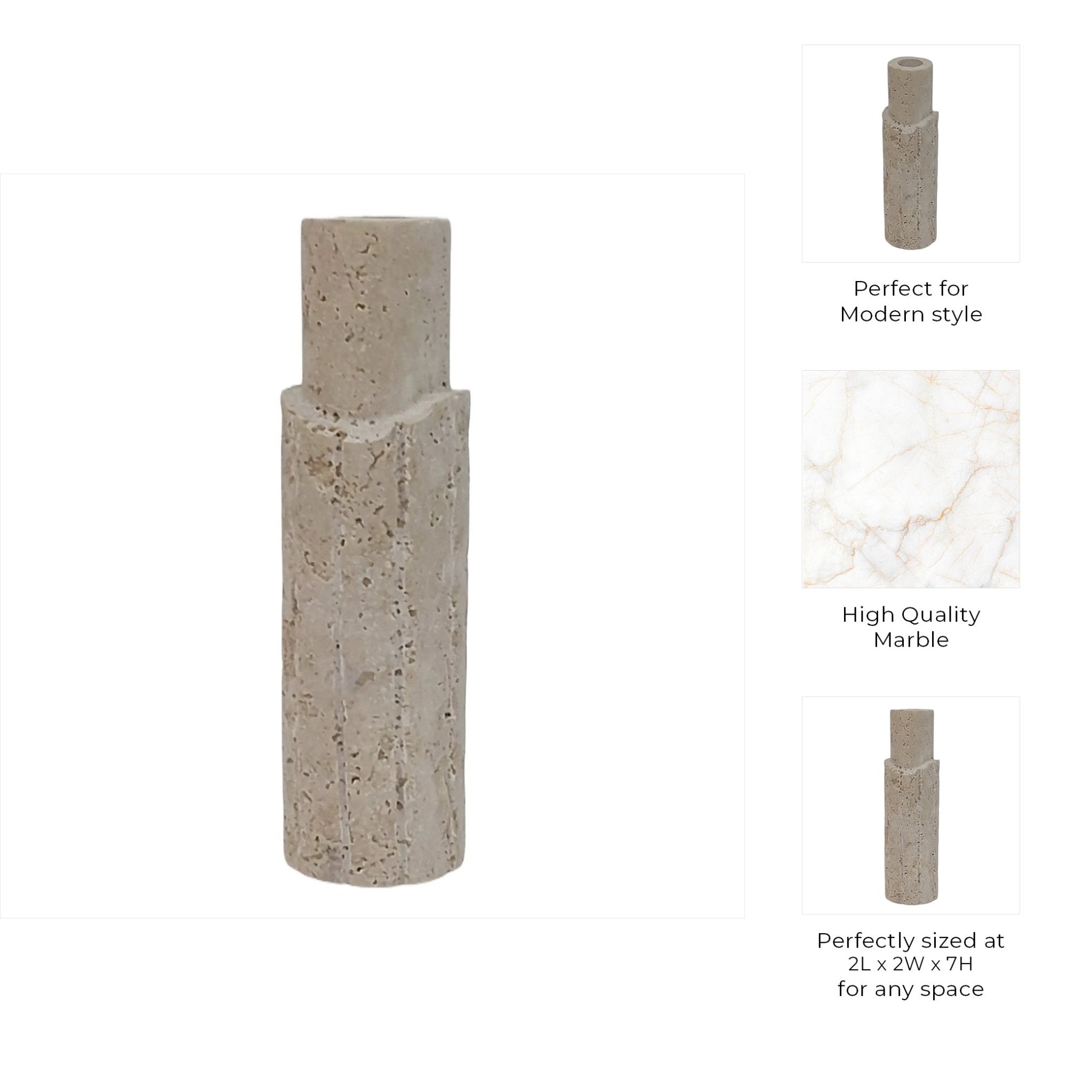 7X2" RAW EDGE TRAVERTINE TAPER HOLDER, TAN Candle Holders| Sagebrook Home
