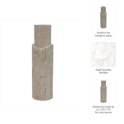 7X2" RAW EDGE TRAVERTINE TAPER HOLDER, TAN - Al Rugaib Furniture