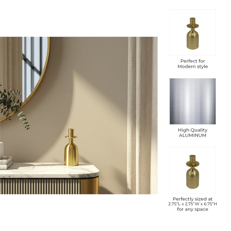 7x3" Wide Base Metal Taper Holder, Gold - Al Rugaib Furniture