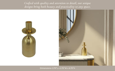 7x3" Wide Base Metal Taper Holder, Gold - Al Rugaib Furniture