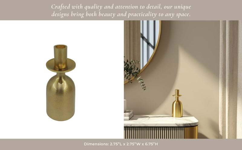 7x3" Wide Base Metal Taper Holder, Gold - Al Rugaib Furniture