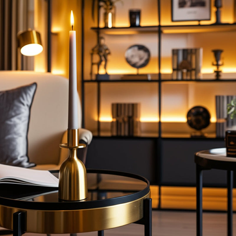 7x3" Wide Base Metal Taper Holder, Gold - Al Rugaib Furniture