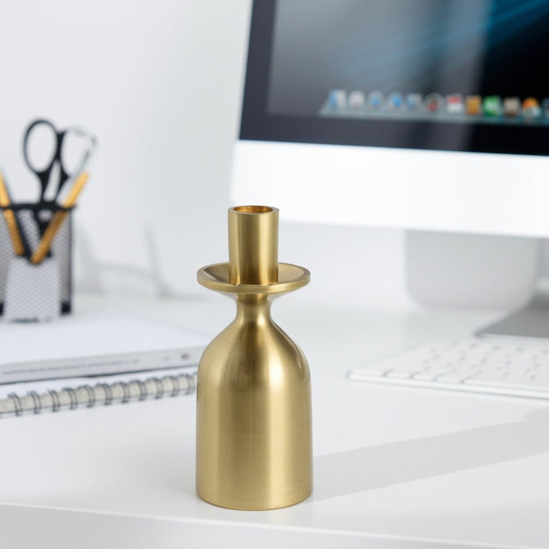 7x3" Wide Base Metal Taper Holder, Gold - Al Rugaib Furniture