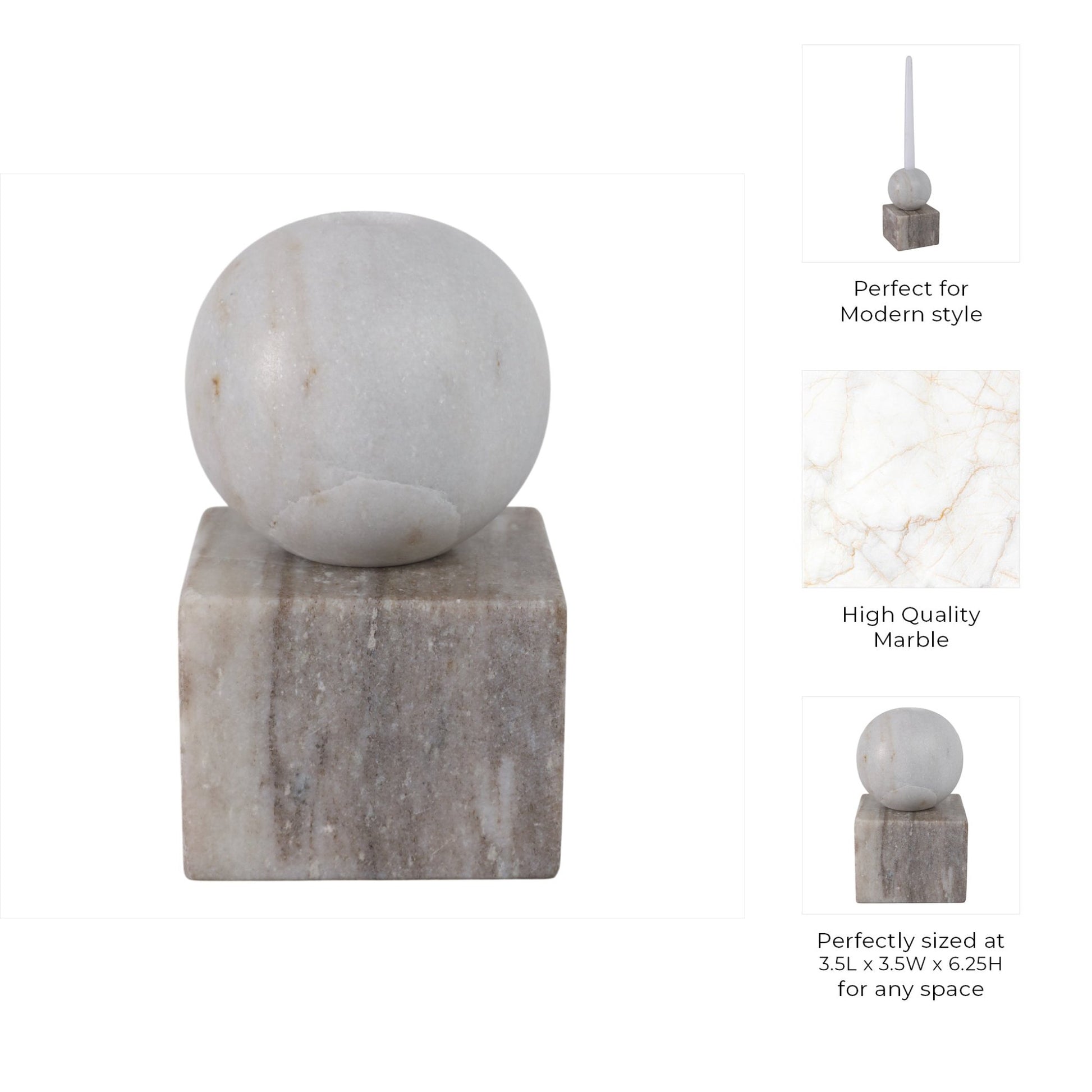7X4" BALL ON CUBE MARBLE TAPER HOLDER, MULTI Candle Holders| Sagebrook Home