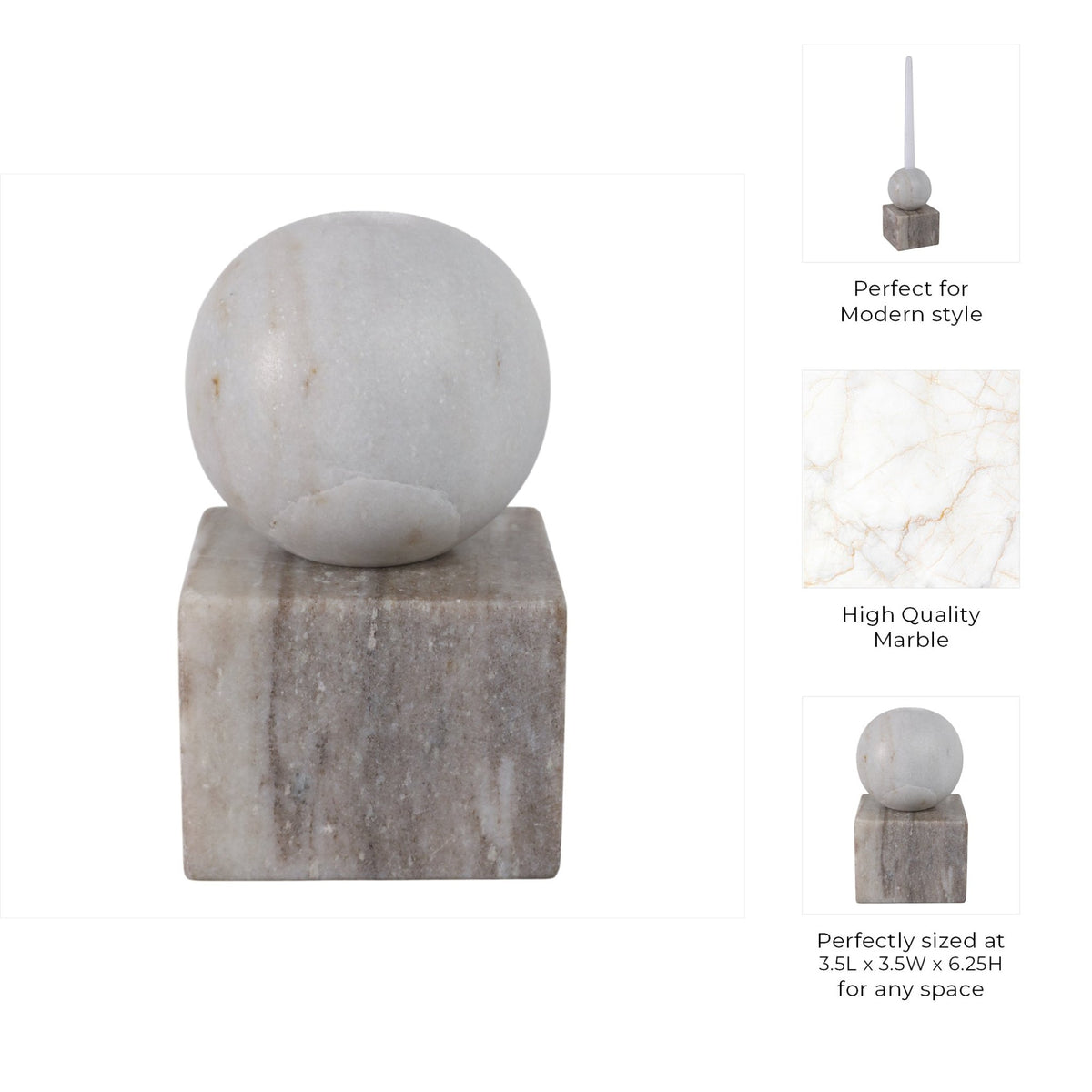 7X4" BALL ON CUBE MARBLE TAPER HOLDER, MULTI Candle Holders| Sagebrook Home
