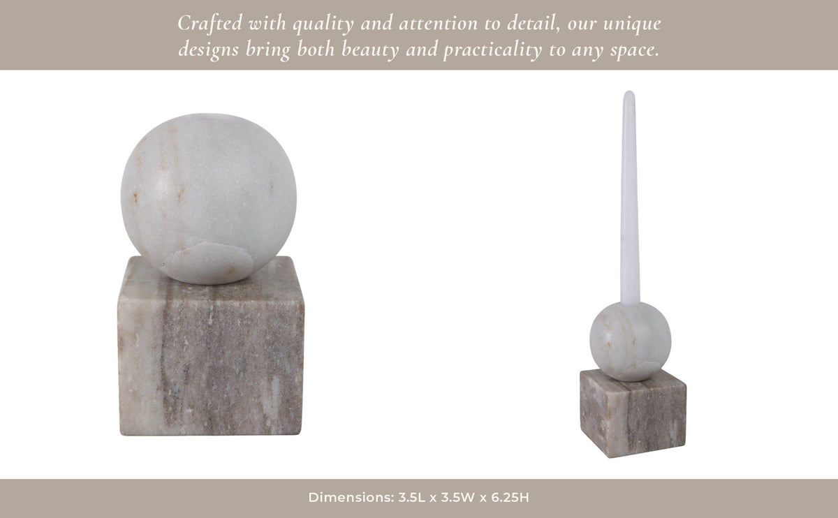 7X4" BALL ON CUBE MARBLE TAPER HOLDER, MULTI Candle Holders| Sagebrook Home