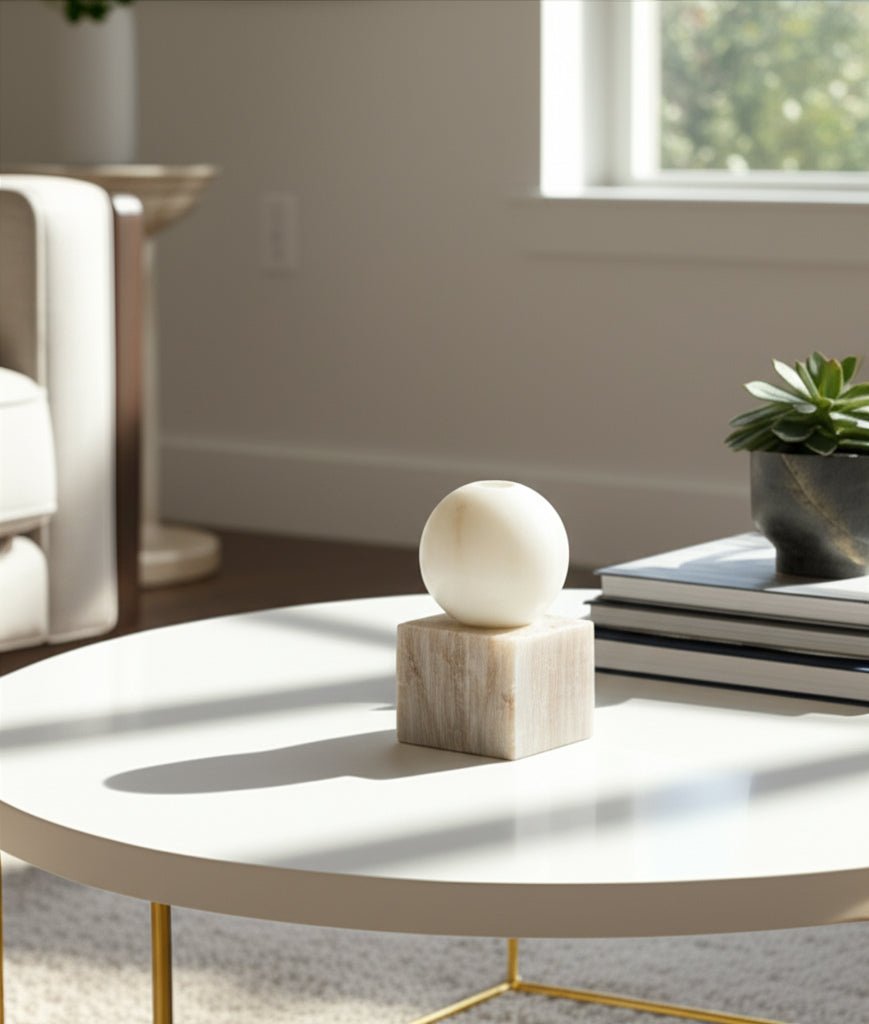 7X4" BALL ON CUBE MARBLE TAPER HOLDER, MULTI Candle Holders| Sagebrook Home