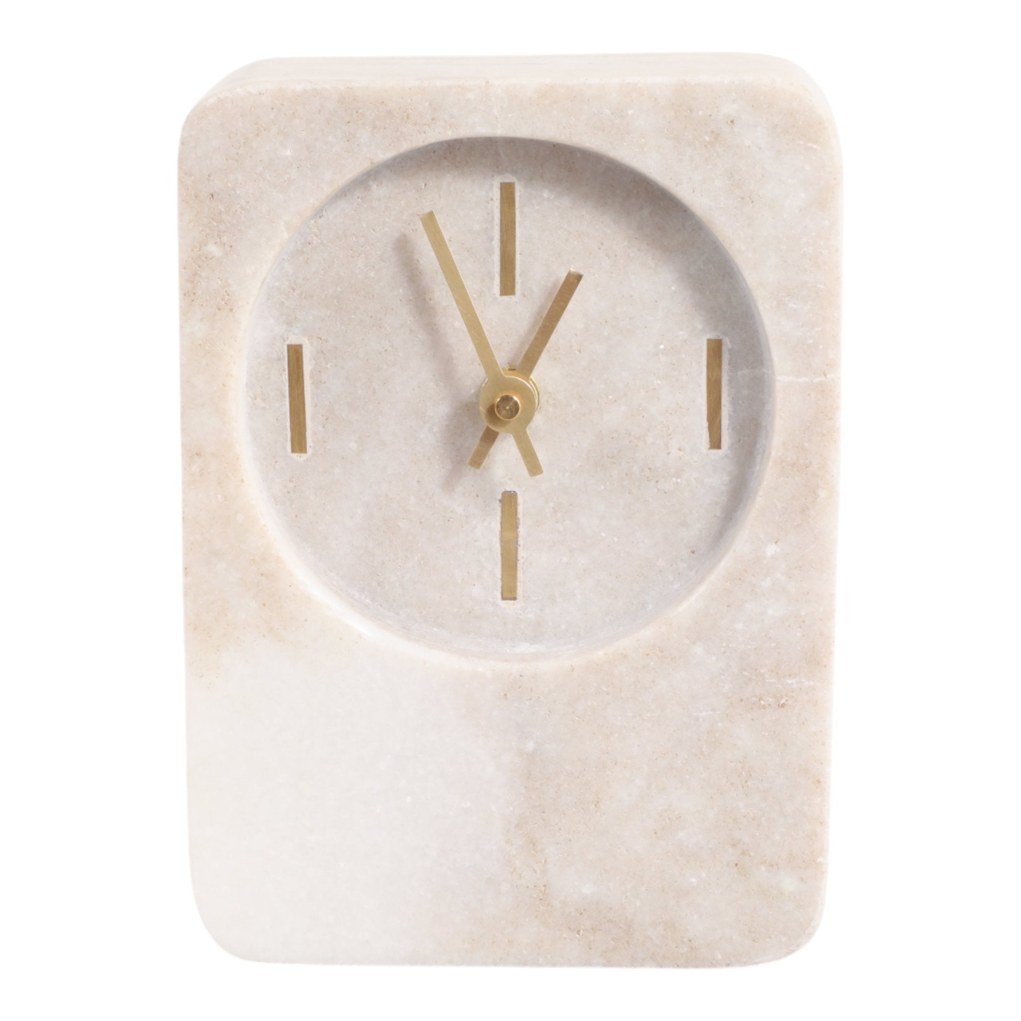 7x4" Marble Clock With Brass Details, Beige Clocks| Sagebrook Home