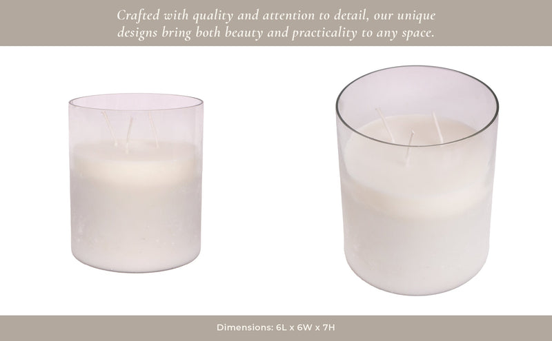 7x6" 65 Oz Jasmine Frosted Glass Candle, Clear - Al Rugaib Furniture