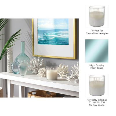 7x6" 65 Oz Jasmine Frosted Glass Candle, Clear - Al Rugaib Furniture