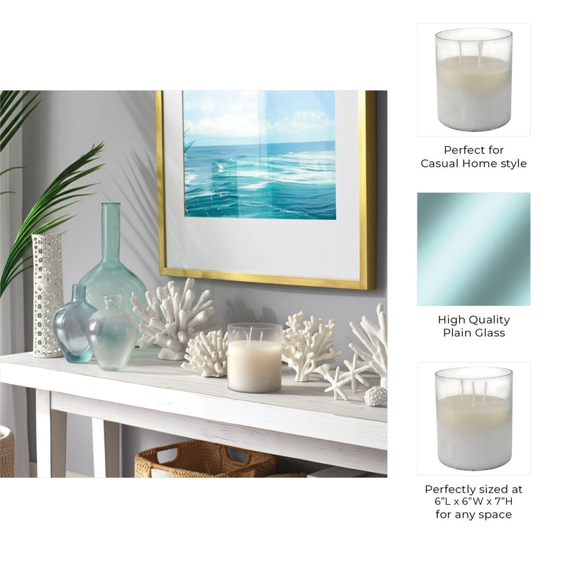 7x6" 65 Oz Jasmine Frosted Glass Candle, Clear - Al Rugaib Furniture
