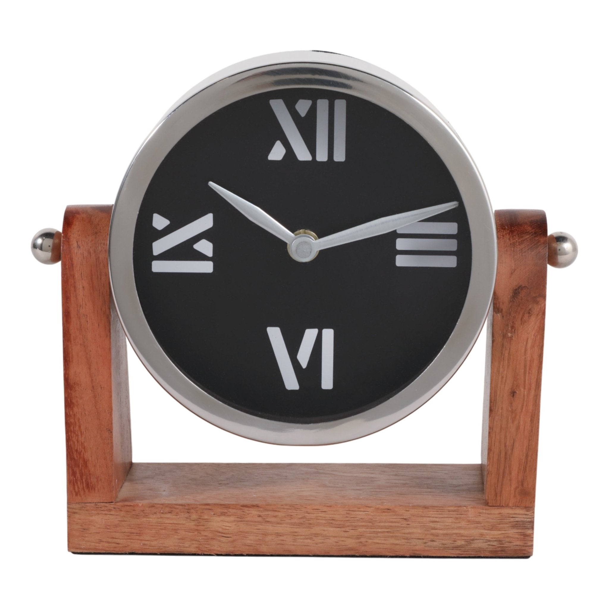 7x7" Clock On Wood Base, Natural/silver Clocks| Sagebrook Home