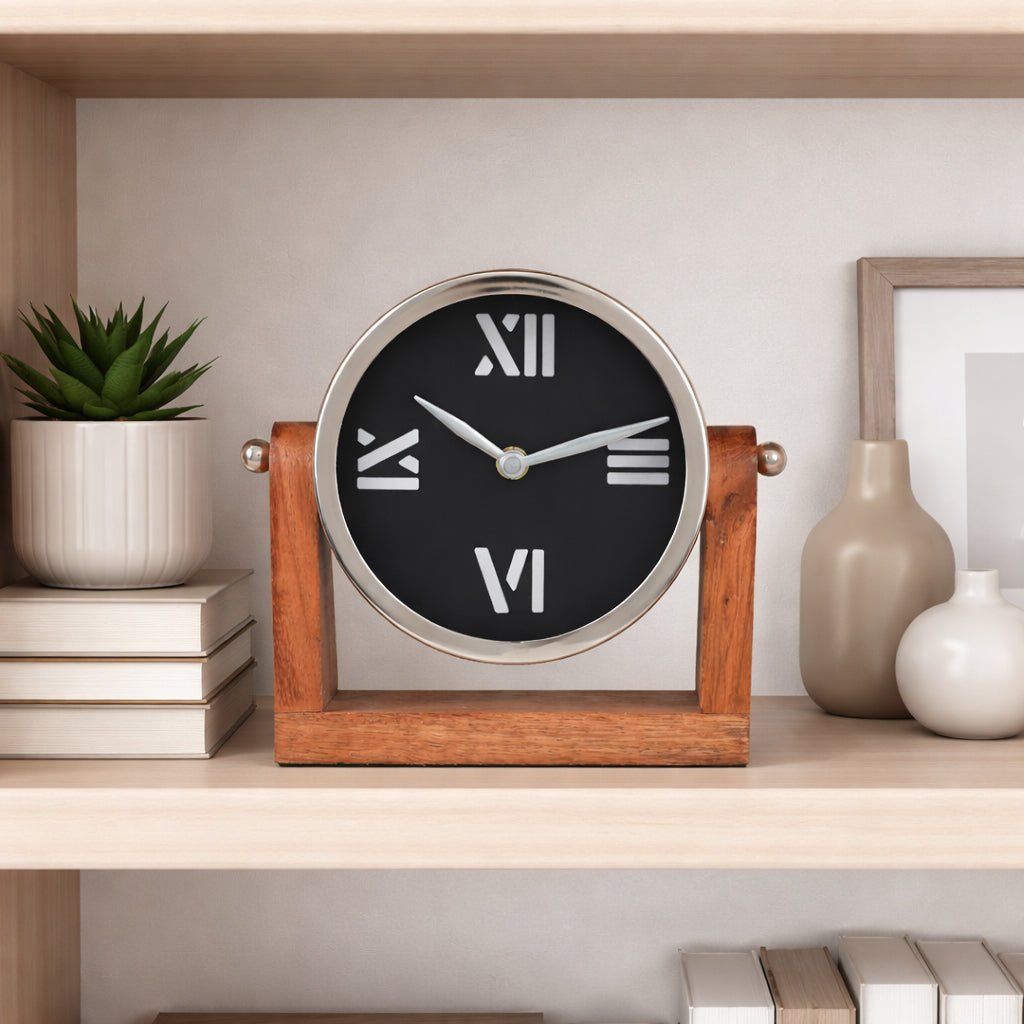 7x7" Clock On Wood Base, Natural/silver Clocks| Sagebrook Home