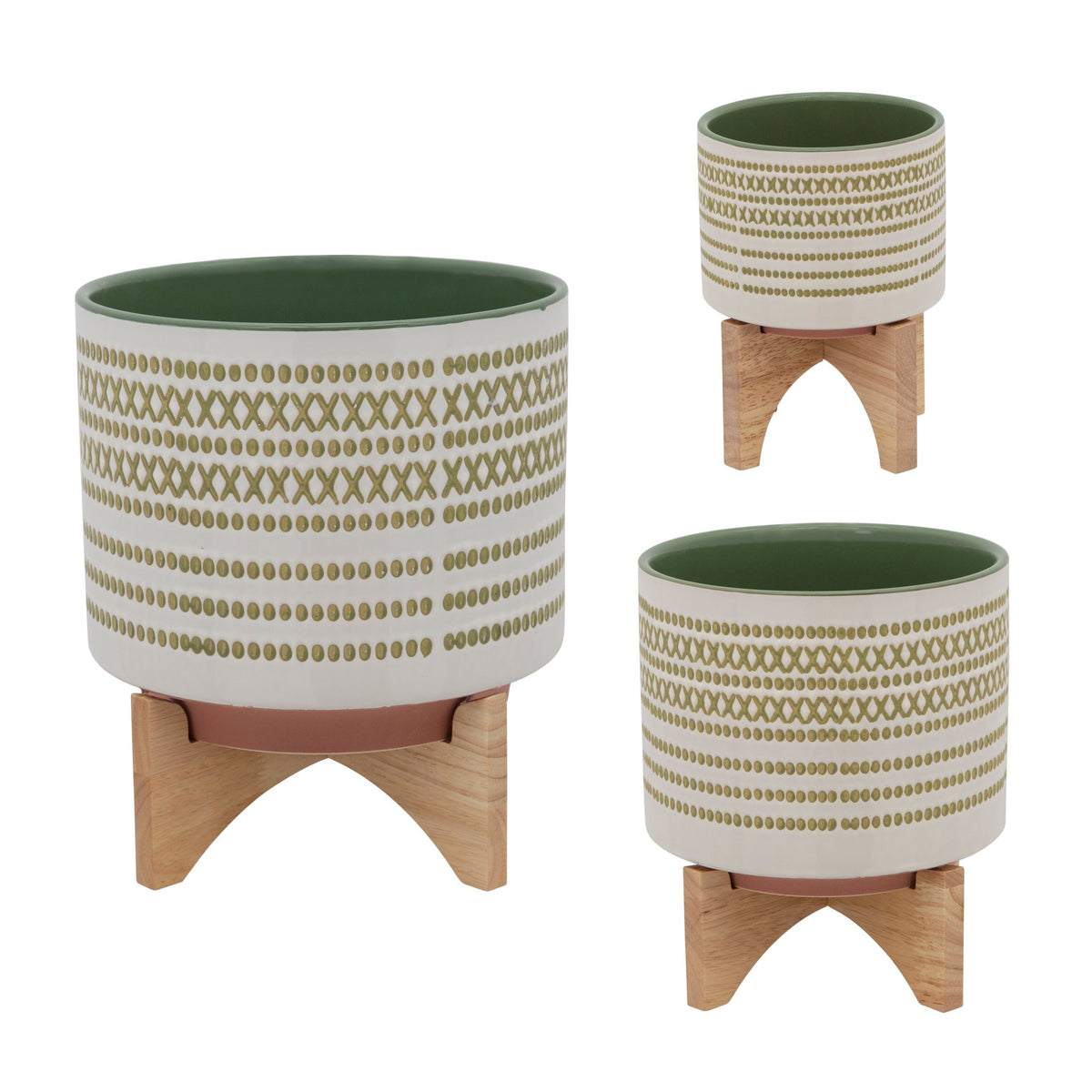 8" AZTEC PLANTER W/ WOOD STAND, OLIVE Outdoor Planters| Sagebrook Home