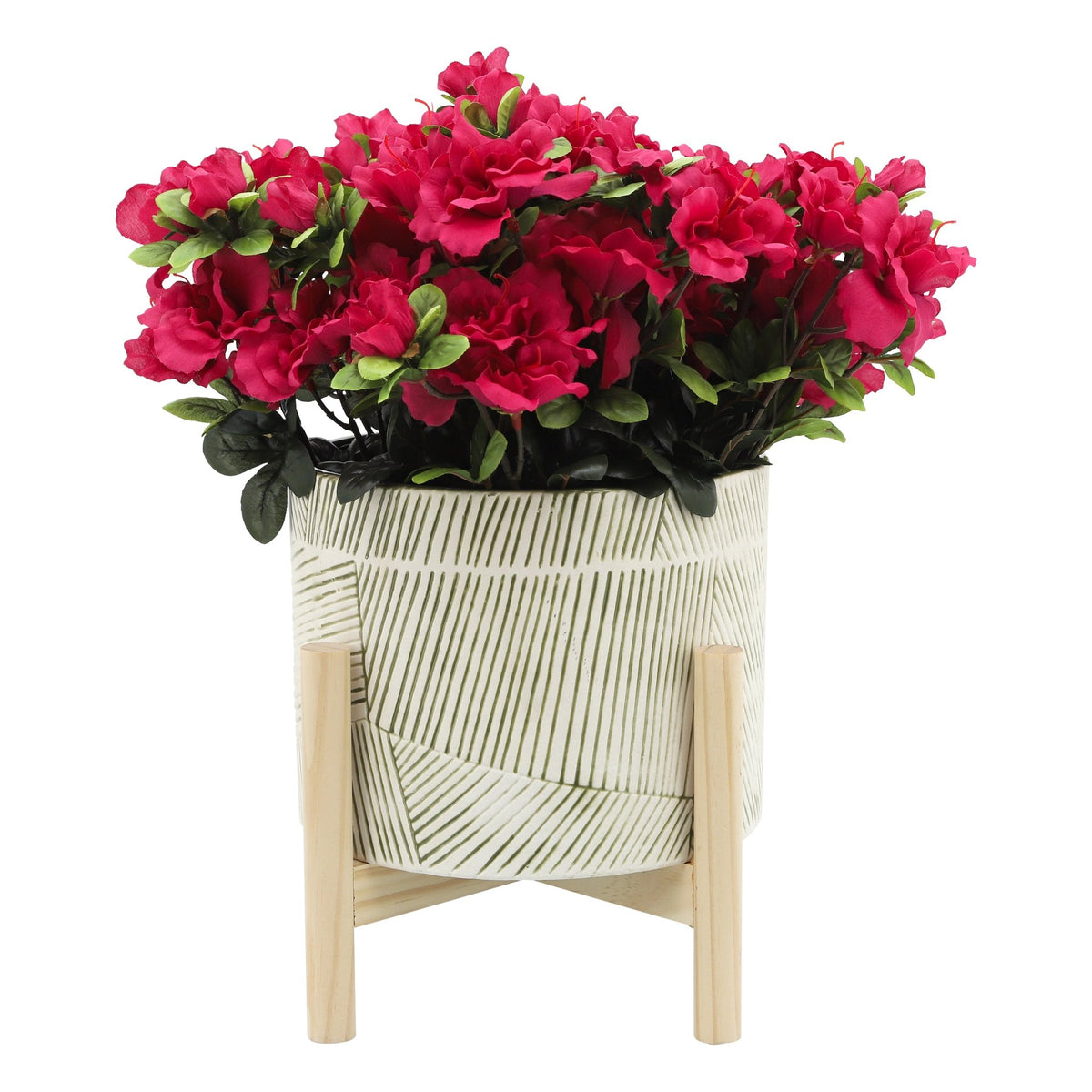 8" CERAMIC PLANTER W/ WOOD STAND, GREEN MIX Outdoor Planters| Sagebrook Home