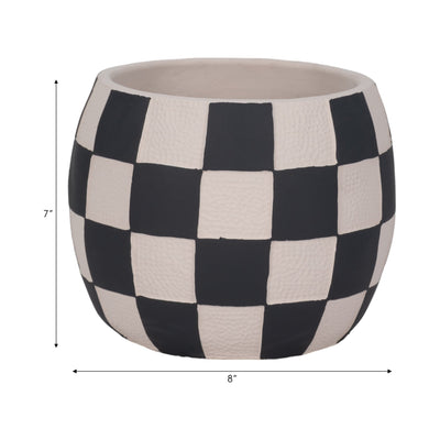 8" Checkerboard Rounded Planter, Black/white - Al Rugaib Furniture