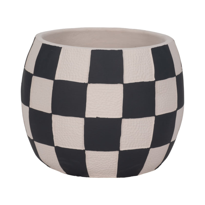 8" Checkerboard Rounded Planter, Black/white - Al Rugaib Furniture