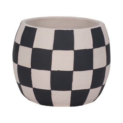 8" Checkerboard Rounded Planter, Black/white - Al Rugaib Furniture
