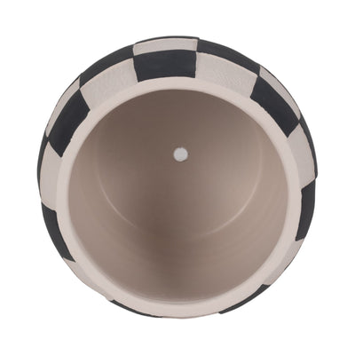 8" Checkerboard Rounded Planter, Black/white - Al Rugaib Furniture