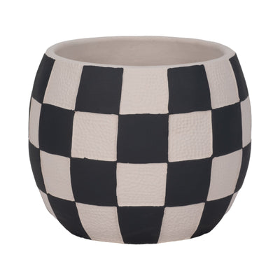 8" Checkerboard Rounded Planter, Black/white - Al Rugaib Furniture