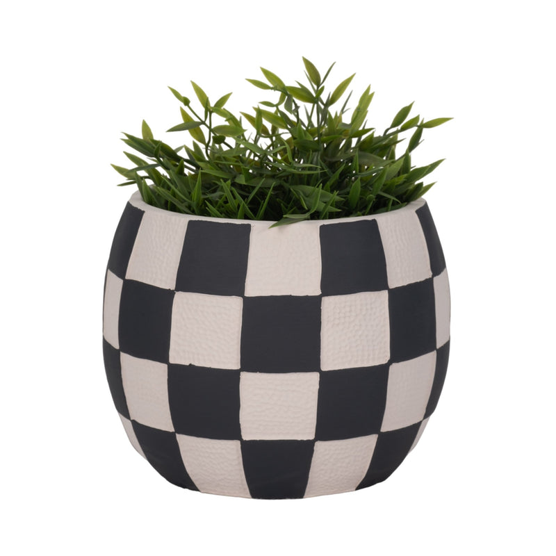 8" Checkerboard Rounded Planter, Black/white - Al Rugaib Furniture