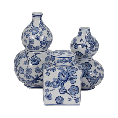8" Cherry Blossom Chinoiserie Jar, Blue/white - Al Rugaib Furniture