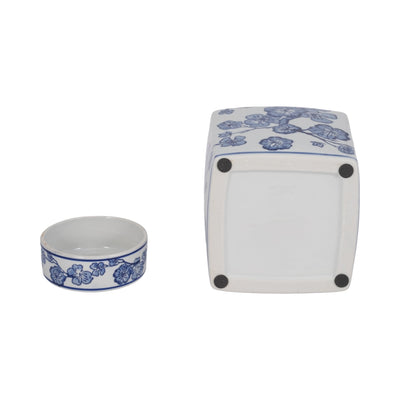 8" Cherry Blossom Chinoiserie Jar, Blue/white - Al Rugaib Furniture