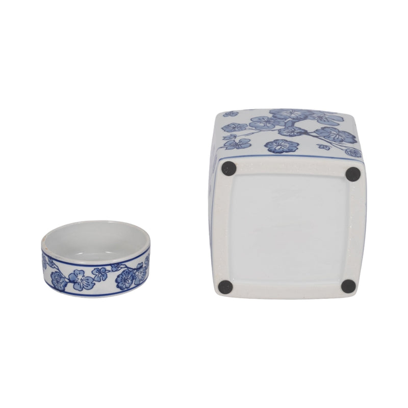 8" Cherry Blossom Chinoiserie Jar, Blue/white - Al Rugaib Furniture
