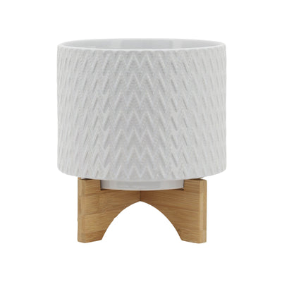 8" CHEVRON PLANTER W/ STAND, WHITE - Al Rugaib Furniture