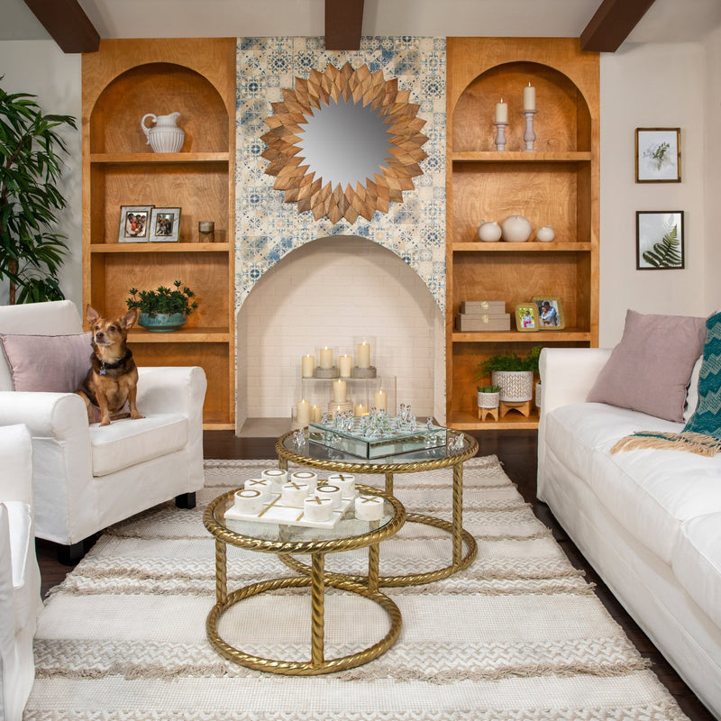 8" CHEVRON PLANTER W/ WOOD STAND, BEIGE - Al Rugaib Furniture