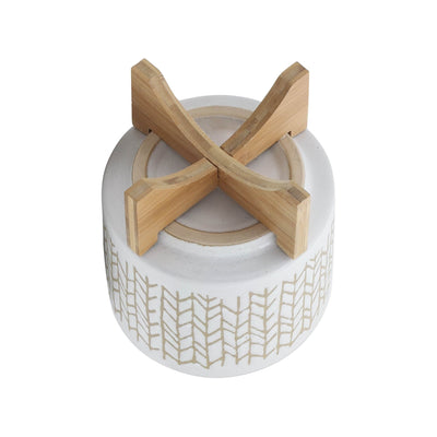 8" CHEVRON PLANTER W/ WOOD STAND, BEIGE - Al Rugaib Furniture