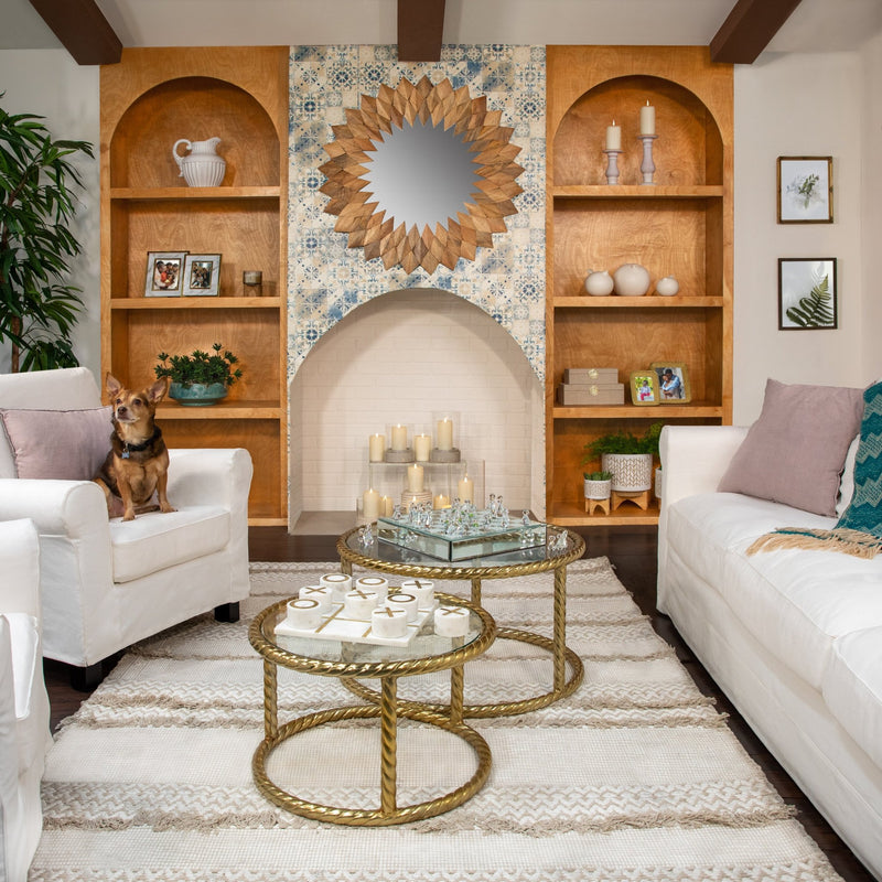 8" CHEVRON PLANTER W/ WOOD STAND, BEIGE - Al Rugaib Furniture