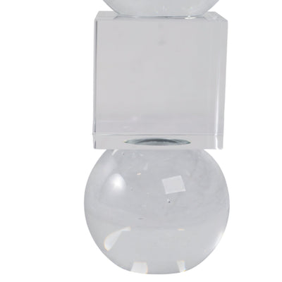 8" Crystal Orbs & Blocks Taper Candleholder, Clear - Al Rugaib Furniture