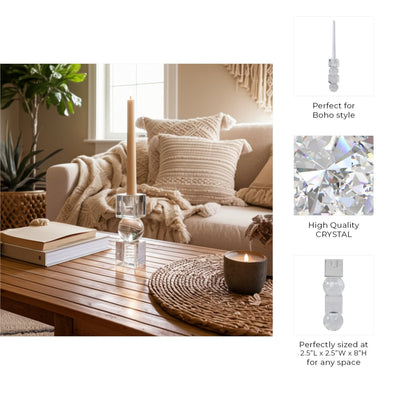 8" Crystal Orbs & Blocks Taper Candleholder, Clear - Al Rugaib Furniture