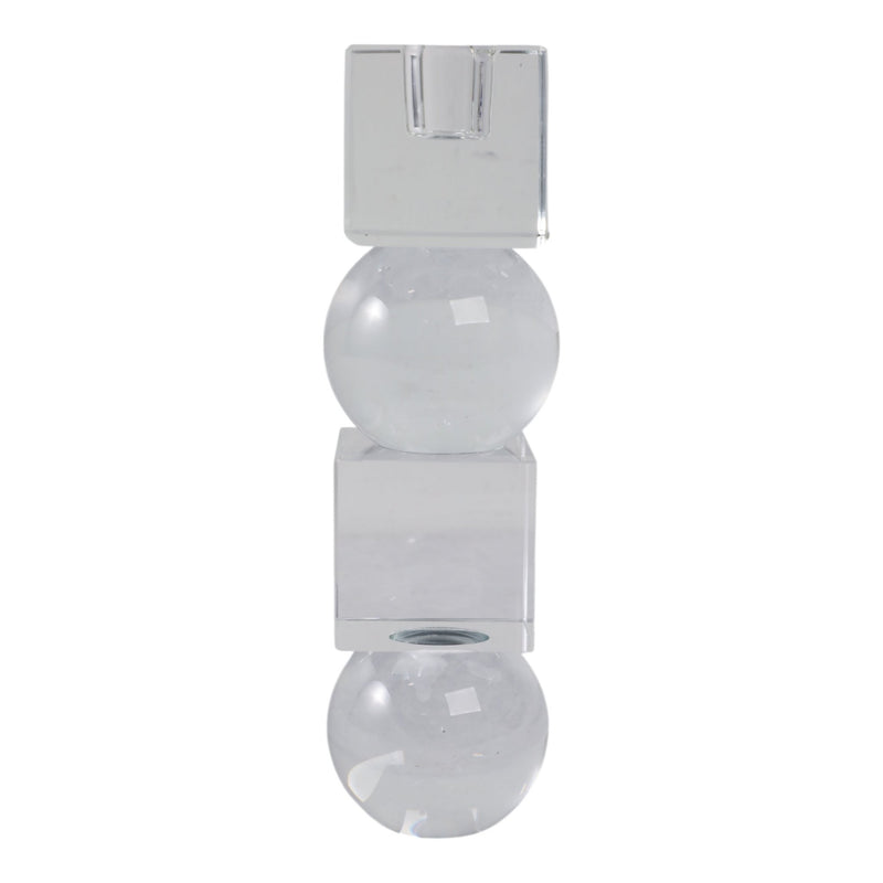 8" Crystal Orbs & Blocks Taper Candleholder, Clear - Al Rugaib Furniture