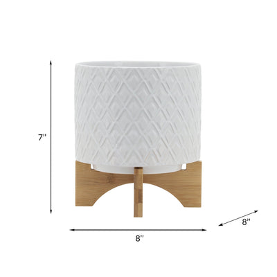 8" DIAMOND PLANTER W/ STAND, WHITE - Al Rugaib Furniture