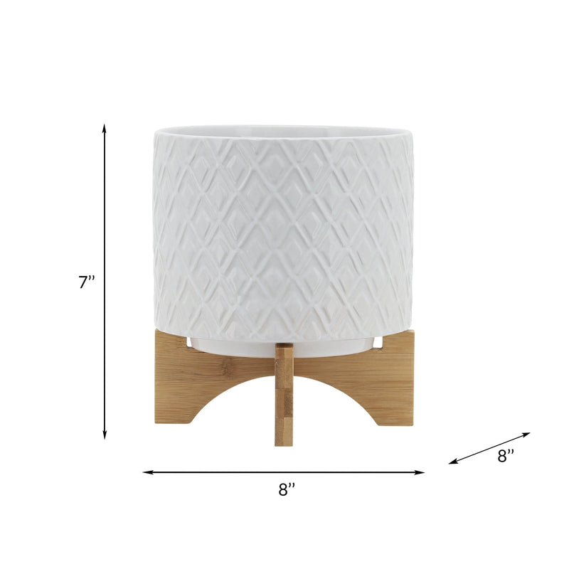 8" DIAMOND PLANTER W/ STAND, WHITE - Al Rugaib Furniture