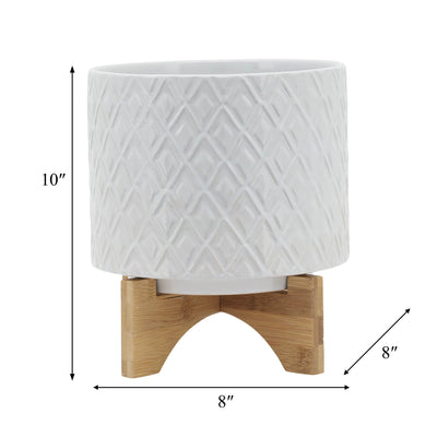 8" DIAMOND PLANTER W/ STAND, WHITE - Al Rugaib Furniture
