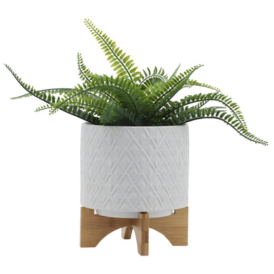 8" DIAMOND PLANTER W/ STAND, WHITE - Al Rugaib Furniture