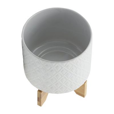 8" DIAMOND PLANTER W/ STAND, WHITE - Al Rugaib Furniture
