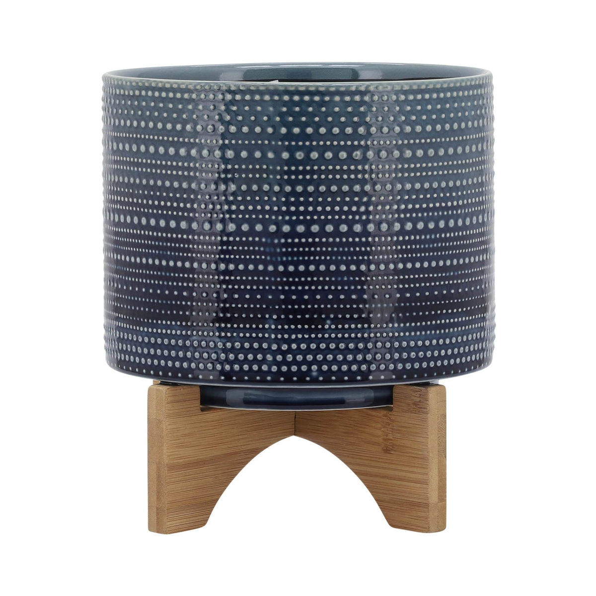 8" DOTTED PLANTER W/ WOOD STAND, BLUE Outdoor Planters| Sagebrook Home