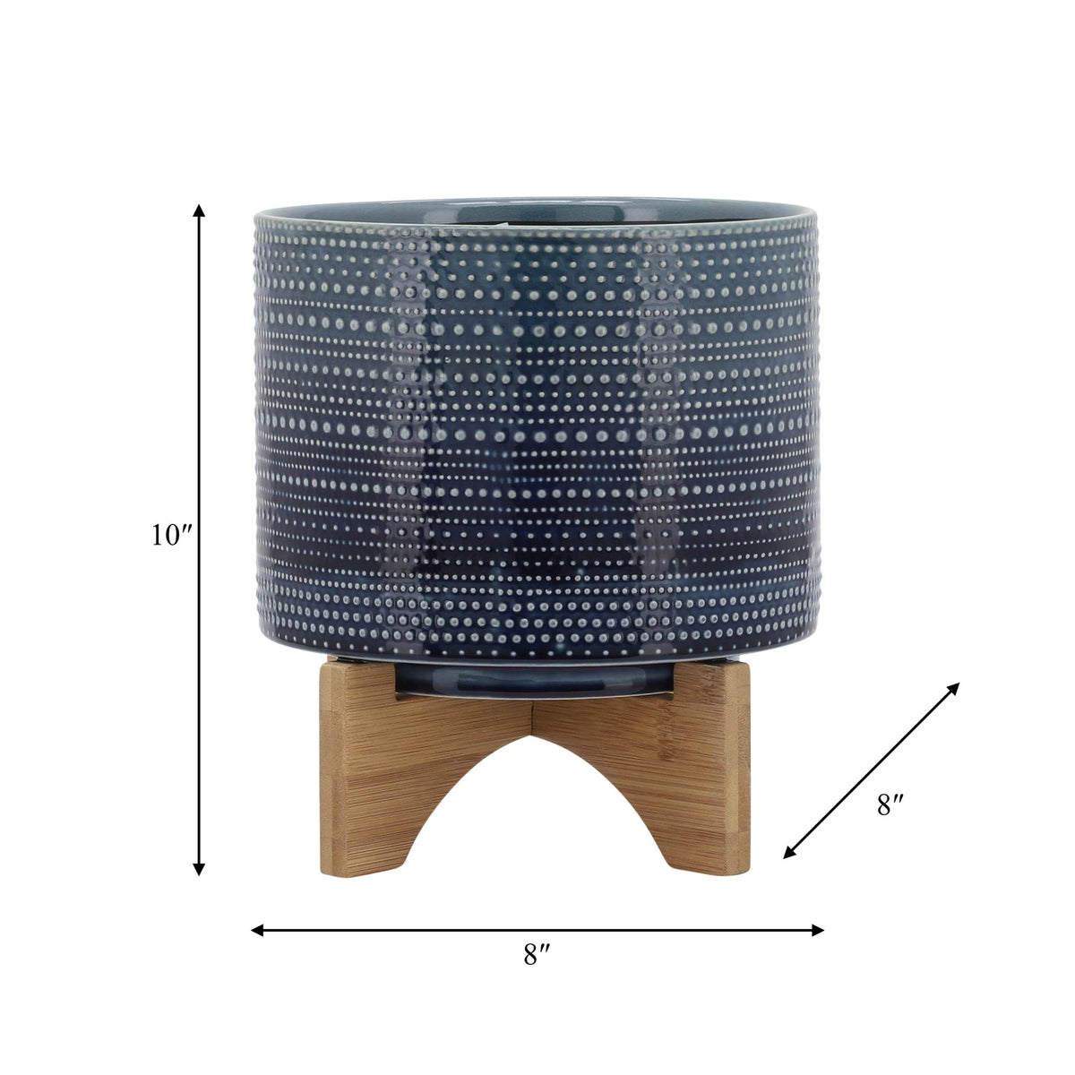 8" DOTTED PLANTER W/ WOOD STAND, BLUE Outdoor Planters| Sagebrook Home