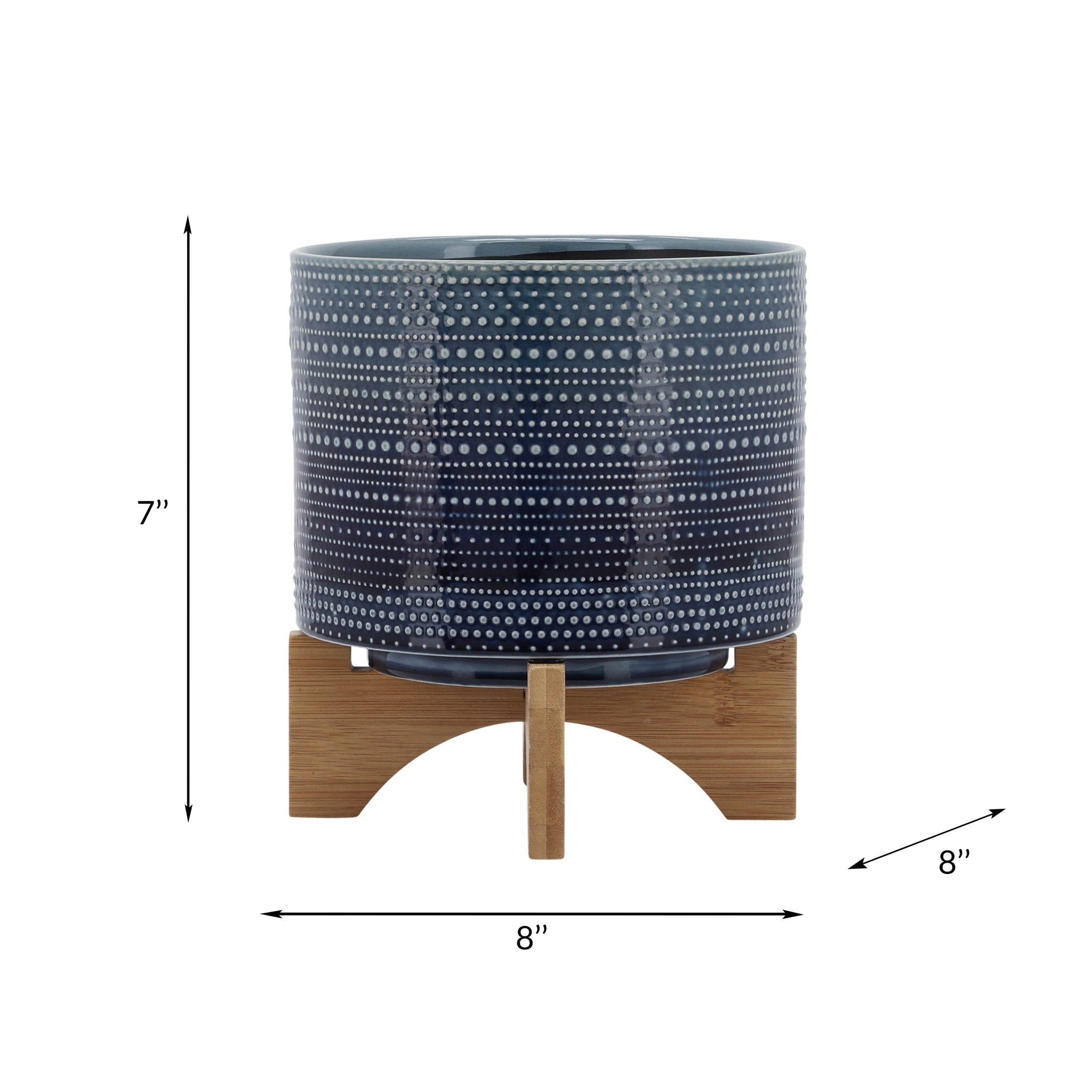 8" DOTTED PLANTER W/ WOOD STAND, BLUE Outdoor Planters| Sagebrook Home