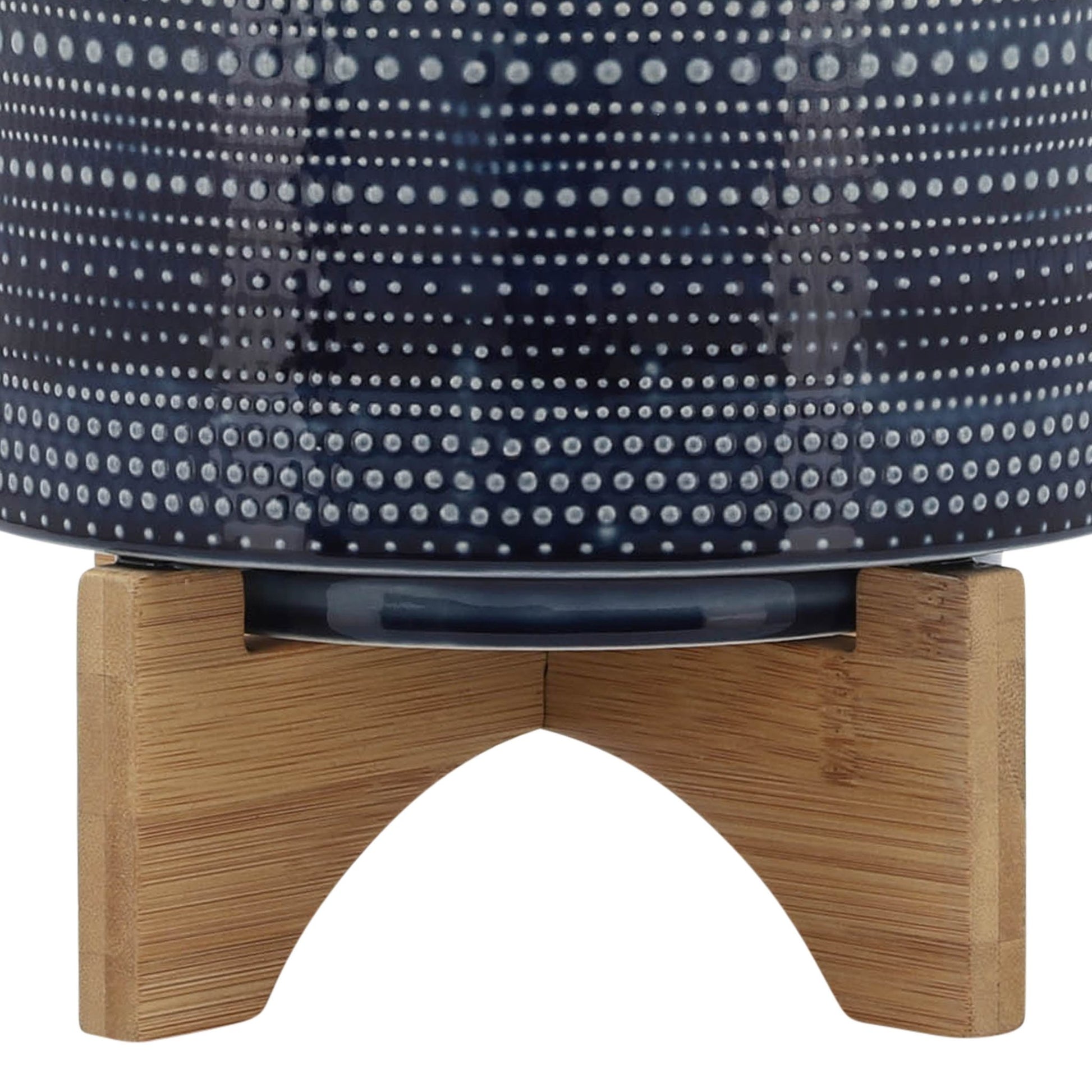 8" DOTTED PLANTER W/ WOOD STAND, BLUE Outdoor Planters| Sagebrook Home