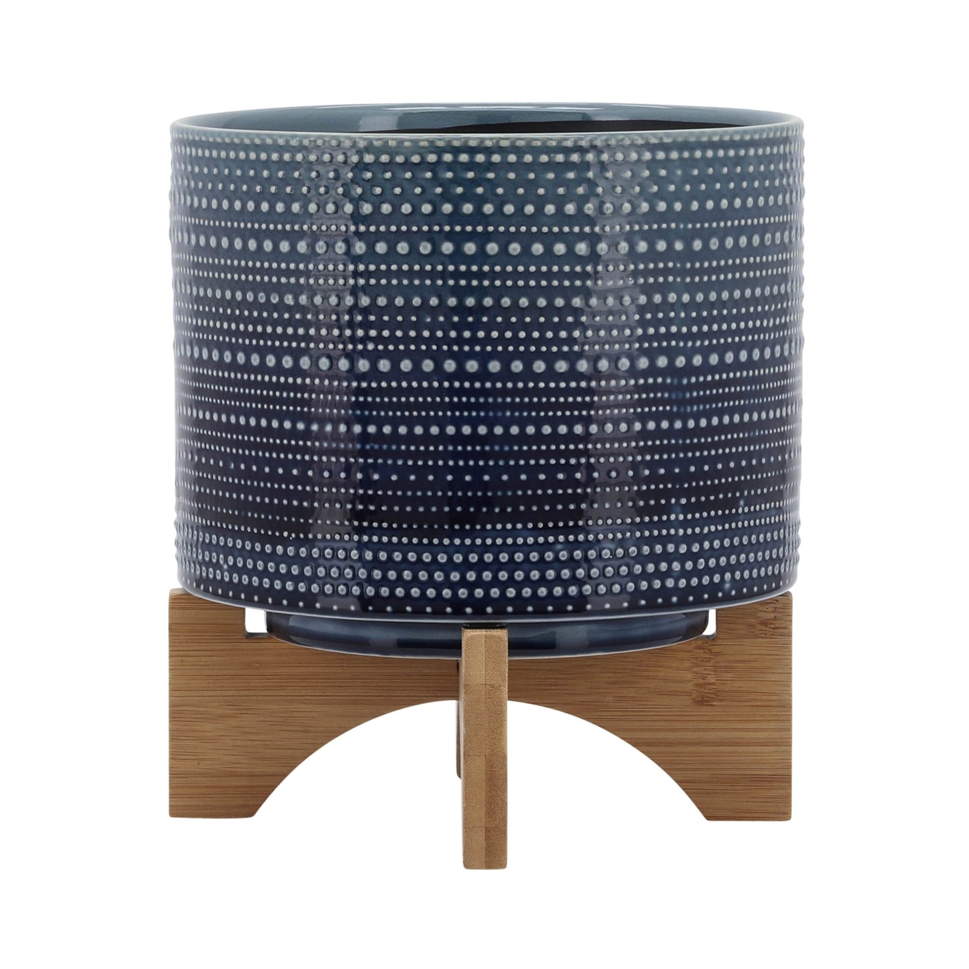 8" DOTTED PLANTER W/ WOOD STAND, BLUE Outdoor Planters| Sagebrook Home