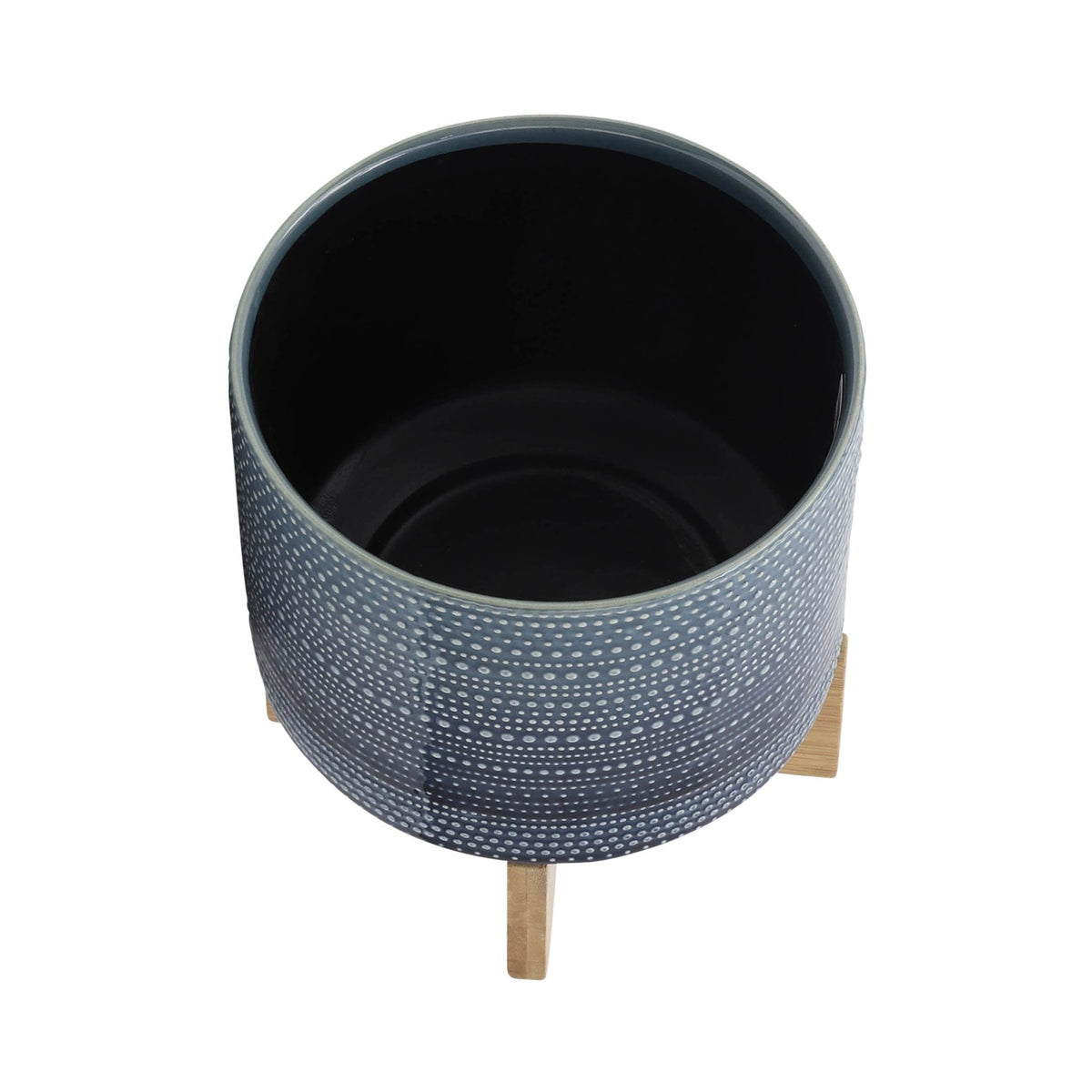 8" DOTTED PLANTER W/ WOOD STAND, BLUE Outdoor Planters| Sagebrook Home